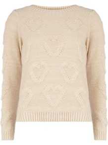 Ivory Mini Loopy Hearts Jumper - neckline: round neck; pattern: plain; style: standard; shoulder detail: contrast pattern/fabric at shoulder; back detail: contrast pattern/fabric at back; predominant colour: ivory; occasions: casual, work; length: standard; fibres: acrylic - mix; fit: standard fit; bust detail: contrast pattern/fabric/detail at bust; sleeve length: long sleeve; sleeve style: standard; texture group: knits/crochet; pattern type: knitted - other; pattern size: small & light