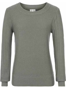 Bistro Mini Textured Crew Neck - neckline: round neck; pattern: plain; style: standard; predominant colour: mid grey; occasions: casual, work; length: standard; fibres: cotton - 100%; fit: slim fit; sleeve length: long sleeve; sleeve style: standard; texture group: knits/crochet; pattern type: knitted - fine stitch