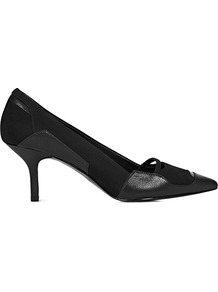 Maude Patchwork Mid Heel Court - predominant colour: black; secondary colour: black; occasions: evening, work, occasion; material: leather; heel height: mid; heel: kitten; toe: pointed toe; style: courts; finish: plain; pattern: plain