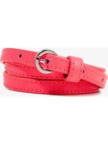 Skinny Faux Leather Waist Belt - predominant colour: coral; occasions: casual, evening, work, holiday; type of pattern: small; style: classic; size: skinny; worn on: waist; material: faux leather; pattern: plain; trends: fluorescent; finish: plain; embellishment: buckles