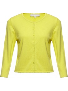 Coralee Cardigan - neckline: round neck; pattern: plain; length: cropped; predominant colour: yellow; occasions: casual, work, holiday; style: standard; fibres: silk - mix; fit: slim fit; sleeve length: 3/4 length; sleeve style: standard; texture group: knits/crochet; pattern type: knitted - fine stitch