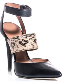 Brielle Shoes - secondary colour: ivory; predominant colour: black; occasions: evening, work, occasion; material: leather; heel height: high; ankle detail: ankle strap; heel: stiletto; toe: pointed toe; style: mules; finish: plain; pattern: animal print