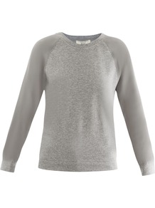 Silky Sleeve Sweatshirt - neckline: round neck; pattern: plain; style: t-shirt; predominant colour: light grey; occasions: casual; length: standard; fibres: cotton - 100%; fit: straight cut; sleeve length: long sleeve; sleeve style: standard; pattern type: fabric; pattern size: standard; texture group: jersey - stretchy/drapey