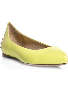 Studded Leather Flats - predominant colour: yellow; secondary colour: gold; occasions: casual, evening, work, holiday; material: leather; heel height: flat; embellishment: studs; toe: pointed toe; style: ballerinas / pumps; finish: plain; pattern: plain