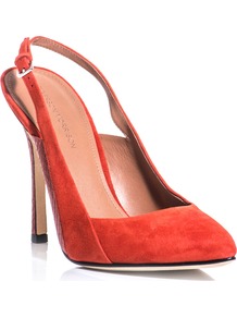 Monte Shoes - predominant colour: true red; occasions: evening, work, occasion; material: suede; heel height: high; heel: stiletto; toe: pointed toe; style: slingbacks; finish: plain; pattern: animal print