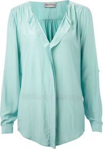 Women's The Shirt, Aqua - neckline: v-neck; pattern: plain; style: blouse; predominant colour: turquoise; occasions: casual, evening, work; length: standard; fibres: polyester/polyamide - 100%; fit: loose; sleeve length: long sleeve; sleeve style: standard; texture group: sheer fabrics/chiffon/organza etc.; pattern type: fabric