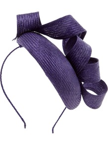Imogen Hat, Navy - predominant colour: navy; occasions: evening, occasion; type of pattern: small; style: fascinator; size: small; material: macrame/raffia/straw; pattern: plain; trends: sculptural frills, volume; embellishment: corsage