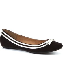 Black And White Patent Detail Ballet Pumps - secondary colour: white; predominant colour: black; occasions: casual, evening, work, holiday; material: faux leather; heel height: flat; toe: round toe; style: ballerinas / pumps; finish: plain; pattern: two-tone; embellishment: bow