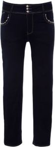32in Navy Diamante Trim Pocket Skinny Jeans - style: straight leg; length: standard; pattern: plain; pocket detail: traditional 5 pocket; waist: mid/regular rise; predominant colour: black; occasions: casual, evening; fibres: cotton - stretch; texture group: denim; pattern type: fabric; embellishment: jewels