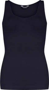 Navy Scoop Neck Vest - pattern: plain; sleeve style: sleeveless; waist detail: fitted waist; style: vest top; hip detail: fitted at hip; predominant colour: navy; occasions: casual, work; length: standard; neckline: scoop; fibres: cotton - 100%; fit: body skimming; sleeve length: sleeveless; texture group: cotton feel fabrics; pattern type: fabric; pattern size: standard