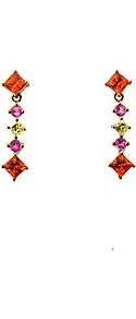 9ct Yellow Gold Summer Sapphire Earrings - occasions: evening, work, occasion; predominant colour: multicoloured; style: drop; length: long; size: standard; material: chain/metal; fastening: pierced; finish: plain; embellishment: jewels
