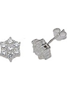 Sterling Silver Cz Cluster Stud Earrings - predominant colour: silver; occasions: casual, evening, work, occasion; style: stud; length: short; size: small; material: chain/metal; fastening: pierced; trends: metallics; finish: metallic; embellishment: crystals