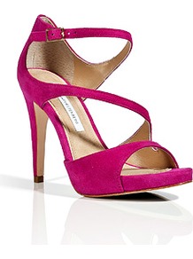 Fuchsia Suede Jujette Sandals - predominant colour: hot pink; occasions: evening, occasion, holiday; material: suede; ankle detail: ankle strap; heel: stiletto; toe: open toe/peeptoe; style: strappy; finish: plain; pattern: plain; heel height: very high