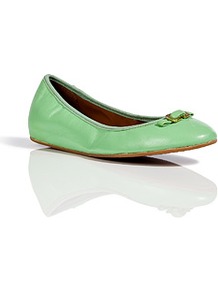 Green Haze Leather Bion Ballerinas - predominant colour: mint green; occasions: casual, work; material: leather; heel height: flat; embellishment: snaffles; toe: round toe; style: ballerinas / pumps; finish: patent; pattern: plain