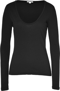 Black Long Sleeve Scoop Neck Cotton T Shirt - pattern: plain; style: t-shirt; predominant colour: black; occasions: casual; length: standard; neckline: scoop; fibres: cotton - 100%; fit: body skimming; sleeve length: long sleeve; sleeve style: standard; pattern type: fabric; texture group: jersey - stretchy/drapey