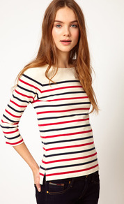 Hilfiger Denim Alternative Striped Top - neckline: round neck; pattern: horizontal stripes; predominant colour: white; occasions: casual; length: standard; style: top; fibres: cotton - 100%; fit: body skimming; sleeve length: 3/4 length; sleeve style: standard; texture group: cotton feel fabrics; trends: striking stripes; pattern type: fabric; pattern size: standard