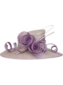 Lavender Occasion Hat - predominant colour: lilac; occasions: evening, occasion; type of pattern: light; style: brimmed; size: large; material: macrame/raffia/straw; pattern: plain