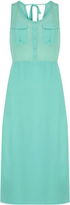 Aqua Midi Chiffon Dress - length: calf length; fit: fitted at waist; pattern: plain; sleeve style: sleeveless; style: sundress; waist detail: elasticated waist; predominant colour: pistachio; occasions: casual, holiday; neckline: scoop; fibres: polyester/polyamide - 100%; sleeve length: sleeveless; pattern type: fabric; texture group: jersey - stretchy/drapey
