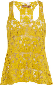 Yellow Crochet Vest Top - sleeve style: standard vest straps/shoulder straps; style: vest top; back detail: racer back/sports back; predominant colour: yellow; occasions: casual; length: standard; neckline: scoop; fibres: cotton - 100%; fit: loose; sleeve length: sleeveless; texture group: lace; pattern type: fabric
