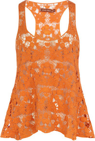 Orange Crochet Vest Top - sleeve style: standard vest straps/shoulder straps; pattern: plain; style: vest top; back detail: racer back/sports back; predominant colour: bright orange; occasions: casual; length: standard; neckline: scoop; fibres: cotton - 100%; fit: loose; sleeve length: sleeveless; texture group: lace; trends: fluorescent; pattern type: fabric