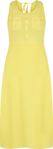 Yellow Midi Chiffon Dress - length: calf length; pattern: plain; sleeve style: sleeveless; style: sundress; waist detail: fitted waist; bust detail: pocket detail at bust; back detail: low cut/open back; predominant colour: yellow; occasions: casual, holiday; fit: fitted at waist & bust; neckline: scoop; fibres: polyester/polyamide - 100%; sleeve length: sleeveless; pattern type: fabric; texture group: jersey - stretchy/drapey