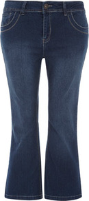 Extra Short Bootcut Jeans - style: bootcut; length: standard; pattern: plain; pocket detail: traditional 5 pocket; waist: mid/regular rise; predominant colour: navy; occasions: casual; fibres: cotton - stretch; jeans detail: shading down centre of thigh, washed/faded; texture group: denim; pattern type: fabric
