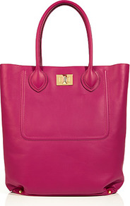 Fuchsia Leather Shopper - predominant colour: hot pink; occasions: casual; type of pattern: standard; style: tote; length: handle; size: standard; material: leather; pattern: plain; finish: plain