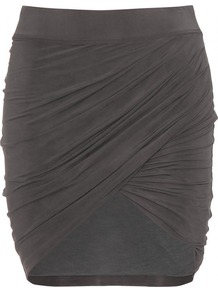 Shade Draped Skirt - length: mid thigh; pattern: plain; fit: tight; waist detail: elasticated waist; waist: mid/regular rise; predominant colour: charcoal; occasions: casual, evening, holiday; style: asymmetric (hem); fibres: viscose/rayon - stretch; hip detail: ruching/gathering at hip; pattern type: fabric; texture group: other - light to midweight
