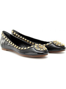 Dale Studded Leather Ballerinas - predominant colour: black; occasions: casual, work; material: leather; heel height: flat; embellishment: studs; toe: round toe; style: ballerinas / pumps; finish: plain; pattern: plain