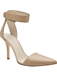 Liya Pump - predominant colour: champagne; occasions: evening, work, occasion; material: leather; heel height: high; ankle detail: ankle strap; heel: stiletto; toe: pointed toe; style: courts; finish: plain; pattern: plain