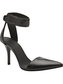 Liya Pump - predominant colour: black; occasions: evening, work, occasion; material: leather; heel height: high; ankle detail: ankle strap; heel: stiletto; toe: pointed toe; style: courts; finish: plain; pattern: plain