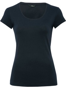 Women's Scoop Neck T Shirt - pattern: plain; style: t-shirt; predominant colour: navy; occasions: casual, work; length: standard; neckline: scoop; fibres: cotton - 100%; fit: body skimming; sleeve length: short sleeve; sleeve style: standard; pattern type: fabric; texture group: jersey - stretchy/drapey