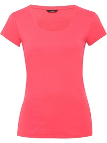 Women's Scoop Neck T Shirt - pattern: plain; style: t-shirt; predominant colour: coral; occasions: casual, work, holiday; length: standard; neckline: scoop; fibres: cotton - 100%; fit: body skimming; sleeve length: short sleeve; sleeve style: standard; pattern type: fabric; texture group: jersey - stretchy/drapey