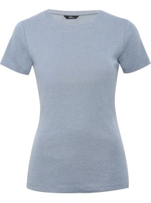 Women's Crew Neck T Shirt - pattern: plain; style: t-shirt; predominant colour: pale blue; occasions: casual; length: standard; fibres: cotton - 100%; fit: body skimming; neckline: crew; sleeve length: short sleeve; sleeve style: standard; pattern type: fabric; texture group: jersey - stretchy/drapey