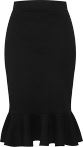 Peplum Flippy Hem Skirt Petite Collection Black - pattern: plain; style: pencil; fit: tailored/fitted; waist: high rise; predominant colour: black; occasions: evening, work, occasion; length: on the knee; fibres: polyester/polyamide - stretch; pattern type: fabric; texture group: other - clingy