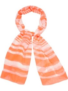 Bright Pink Striped Scarf - predominant colour: bright orange; occasions: casual, work; type of pattern: standard; style: regular; size: standard; material: fabric; pattern: horizontal stripes; trends: striking stripes