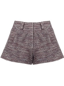 Tweed Shorts - style: shorts; waist detail: fitted waist; pocket detail: pockets at the sides; pattern: herringbone/tweed; length: short shorts; waist: mid/regular rise; predominant colour: purple; occasions: casual, evening, work; fibres: cotton - mix; fit: straight leg; pattern type: fabric; pattern size: small & light; texture group: tweed - light/midweight