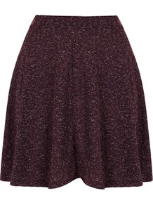 Aubergine Speckle Skater Skirt - length: mid thigh; fit: loose/voluminous; waist detail: fitted waist; waist: mid/regular rise; predominant colour: aubergine; occasions: casual, work; style: a-line; fibres: polyester/polyamide - mix; pattern type: fabric; pattern size: small & light; pattern: patterned/print; texture group: jersey - stretchy/drapey