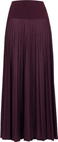 Petite Pleated Maxi Skirt - pattern: plain; fit: body skimming; waist detail: wide waistband/cummerbund; waist: high rise; predominant colour: aubergine; occasions: casual, evening, occasion; length: floor length; style: maxi skirt; fibres: polyester/polyamide - 100%; texture group: sheer fabrics/chiffon/organza etc.; pattern type: fabric
