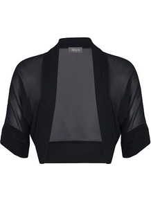Ruched Chiffon Bolero, Black - pattern: plain; style: bolero/shrug; collar: round collar/collarless; length: cropped; fit: slim fit; predominant colour: black; occasions: evening, occasion; fibres: polyester/polyamide - 100%; sleeve length: short sleeve; sleeve style: standard; collar break: low/open; pattern type: fabric; texture group: jersey - stretchy/drapey