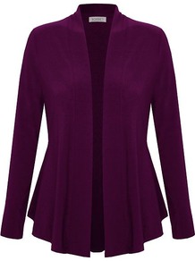 Women's Jersey Cardigan, Purple - pattern: plain; neckline: collarless open; style: open front; predominant colour: purple; occasions: casual; length: standard; fibres: polyester/polyamide - stretch; fit: loose; sleeve length: long sleeve; sleeve style: standard; texture group: knits/crochet; pattern type: knitted - other