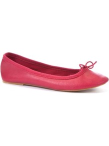 Red Ballet Pumps - predominant colour: coral; occasions: casual, work, holiday; material: faux leather; heel height: flat; toe: round toe; style: ballerinas / pumps; trends: fluorescent; finish: plain; pattern: plain; embellishment: bow