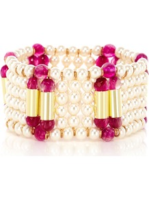 Edith Pearl Bracelet - secondary colour: ivory; predominant colour: hot pink; occasions: evening, work, occasion, holiday; style: cuff; size: large/oversized; material: plastic/rubber; finish: plain; embellishment: pearls