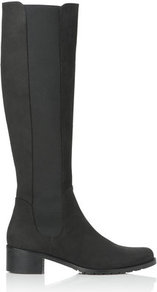Tilly Leather Knee High Boot Black - predominant colour: black; occasions: casual, evening, work; material: leather; heel height: mid; embellishment: elasticated; heel: block; toe: round toe; boot length: knee; style: standard; finish: plain; pattern: plain