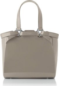 Mae Patent Leather Large Tote Grey Clay - predominant colour: taupe; occasions: casual, evening, work, holiday; type of pattern: standard; style: tote; length: handle; size: standard; material: leather; pattern: plain; finish: patent; embellishment: chain/metal