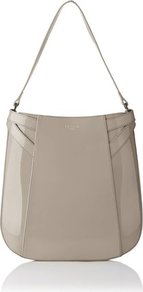 Marissa Patent Leather Shoulder Bag Grey Clay - predominant colour: stone; occasions: casual, evening, work, holiday; type of pattern: standard; style: shoulder; length: shoulder (tucks under arm); size: standard; material: leather; pattern: plain; finish: patent