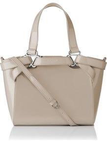 Marnie Patent Leather Small Tote White Off White - predominant colour: taupe; secondary colour: silver; occasions: casual, evening, work, occasion; type of pattern: standard; style: tote; length: handle; size: standard; material: leather; pattern: plain; finish: plain; embellishment: chain/metal