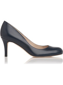Sabira Leather Court Shoe Blue Navy - predominant colour: navy; occasions: evening, work, occasion; material: leather; heel height: mid; heel: stiletto; toe: round toe; style: courts; finish: plain; pattern: plain
