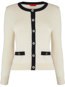 Bay Silk Cardigan Cream Champagne - neckline: round neck; pattern: plain; predominant colour: ivory; secondary colour: black; occasions: casual, work; length: standard; style: standard; fibres: silk - mix; fit: slim fit; sleeve length: long sleeve; sleeve style: standard; texture group: knits/crochet; pattern type: knitted - fine stitch