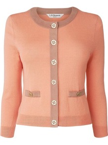 Bay Silk Cardigan Pink Soft Peach - neckline: round neck; pattern: plain; predominant colour: coral; secondary colour: taupe; occasions: casual, work; length: standard; style: standard; fibres: silk - mix; fit: slim fit; sleeve length: 3/4 length; sleeve style: standard; texture group: knits/crochet; pattern type: knitted - fine stitch